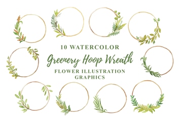 10 Watercolor Greenery Hoop Wreath Flower