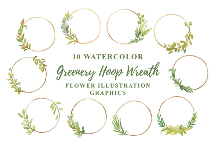10 Watercolor Greenery Hoop Wreath Flower