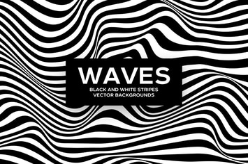 Black and White Striped Waves Vector Backgrounds