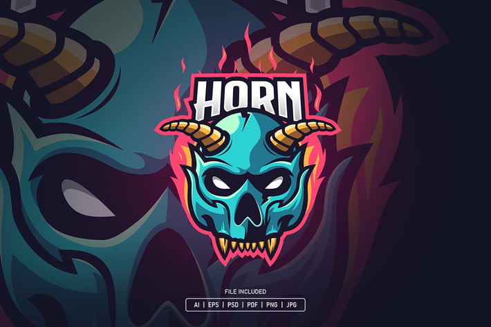 Skull with horn esport logo