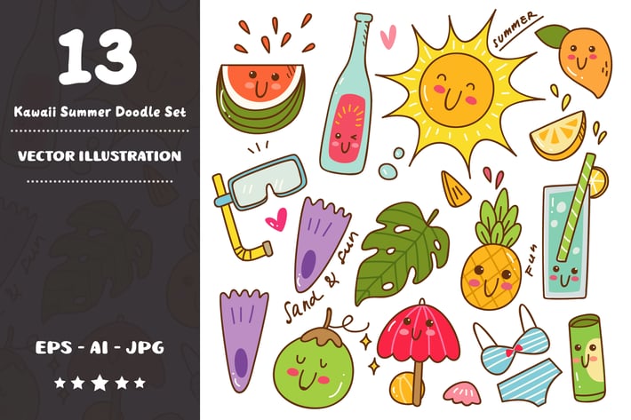 Kawaii Summer Doodle Set