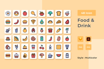 Snack & Beverages Multicolor Style Icon Pack