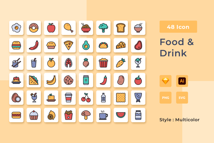 Snack & Beverages Multicolor Style Icon Pack