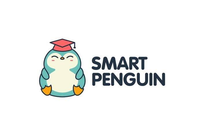 Cartoon Smart Penguin Character Mascot Logo