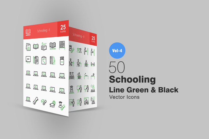 50 Schooling Line Green & Black Icons