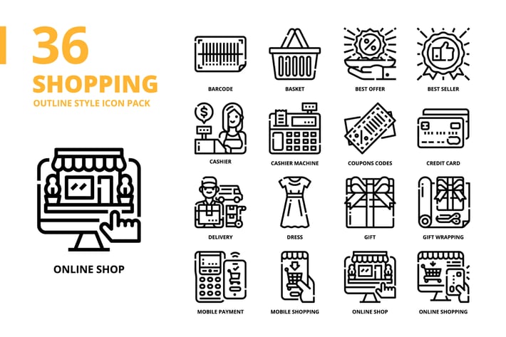 Shopping Outline Style Icon Set