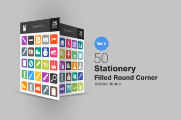 50 Stationery Flat Round Corner Icons