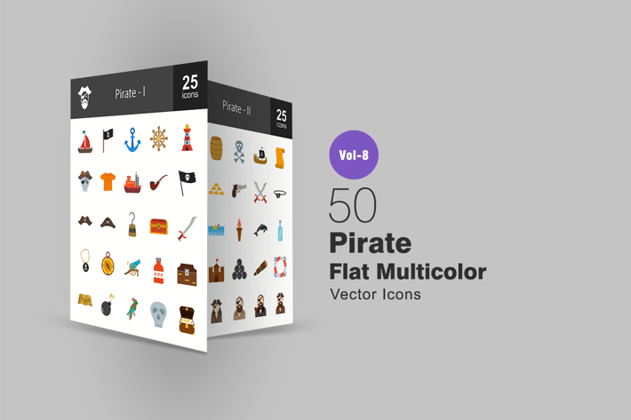 Pirate Flat Multicolor Icons