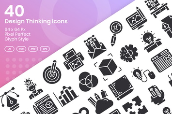 40 Design Thinking Icons Set - Glyph