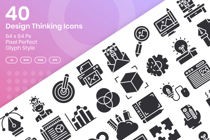 40 Design Thinking Icons Set - Glyph