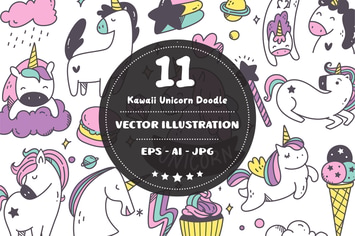 Kawaii Unicorn Doodle Set