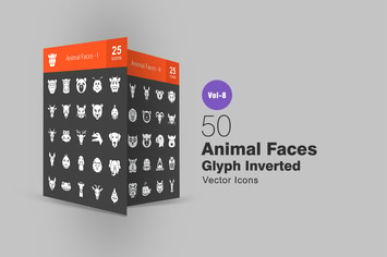 50 Animal Faces Glyph Inverted Icons