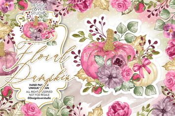Watercolor "Floral Pumpkin 2" clip arts