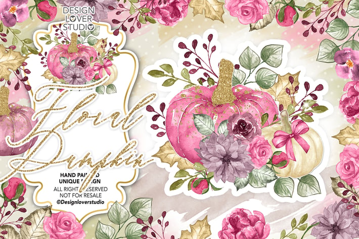 Watercolor "Floral Pumpkin 2" clip arts