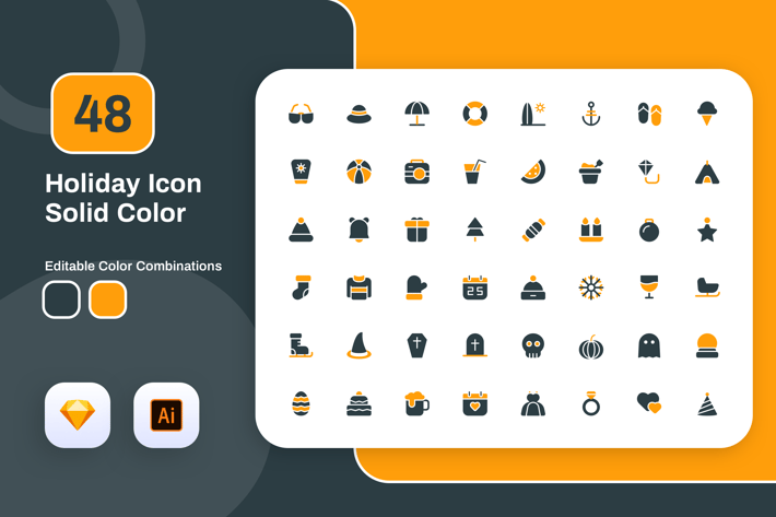 Holiday Solid Color Icon Set