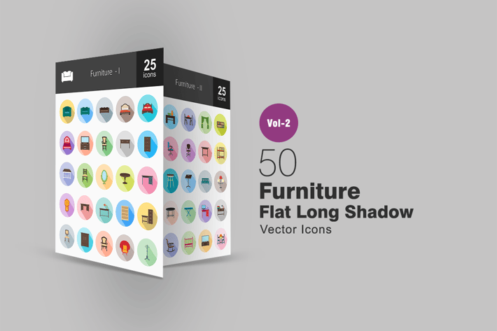 50 Furniture Flat Long Shadow Icons