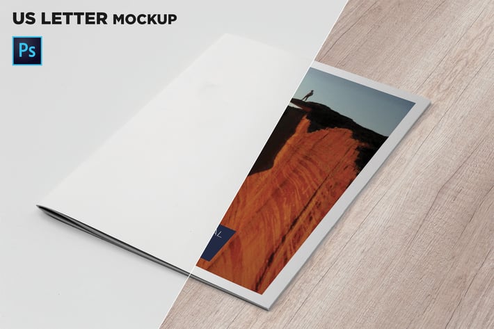 US Letter Cover Brochure Mockup 45 Degree