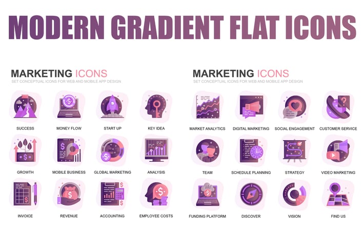 Modern Set Gradient Flat Icons