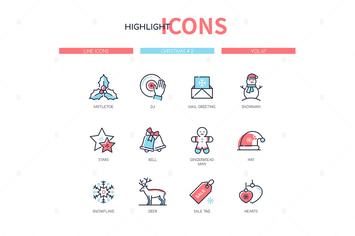 Merry Christmas - line design style icons set