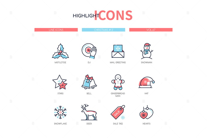 Merry Christmas - line design style icons set