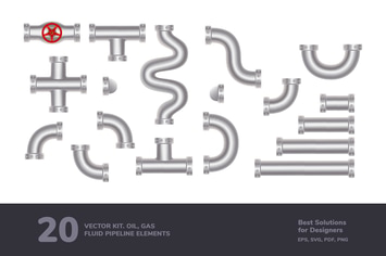 Vector Kit. Oil, Gas, Fluid Pipeline Elements