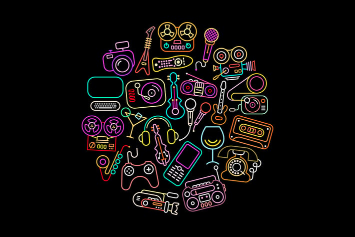 Neon Colors Entertainment Icon Set, round shape