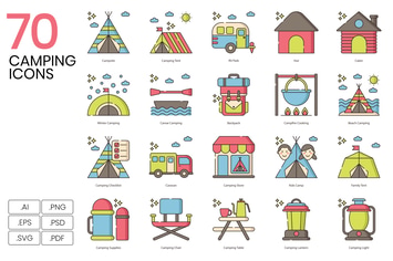 70 Camping Line Icons