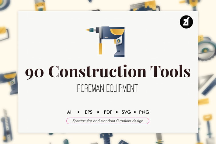 90 Construction tools elements gradient design