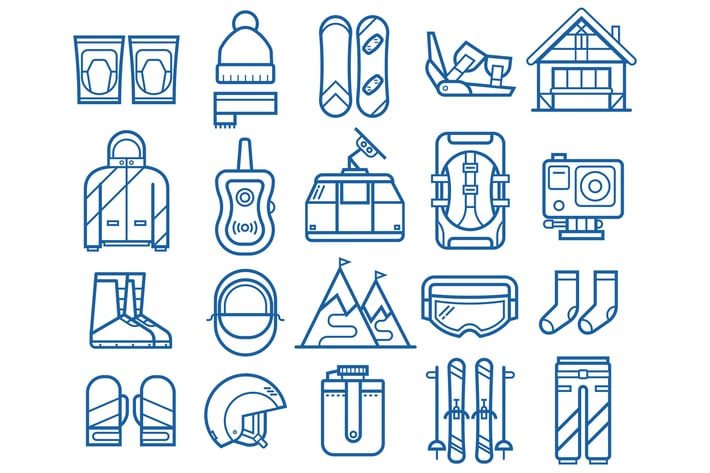 Snowboarding and Skiing Line Icons