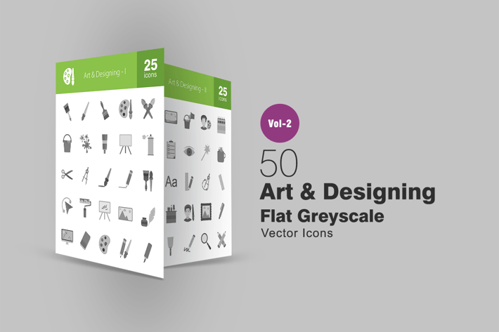50 Art & Designing Greyscale Icons