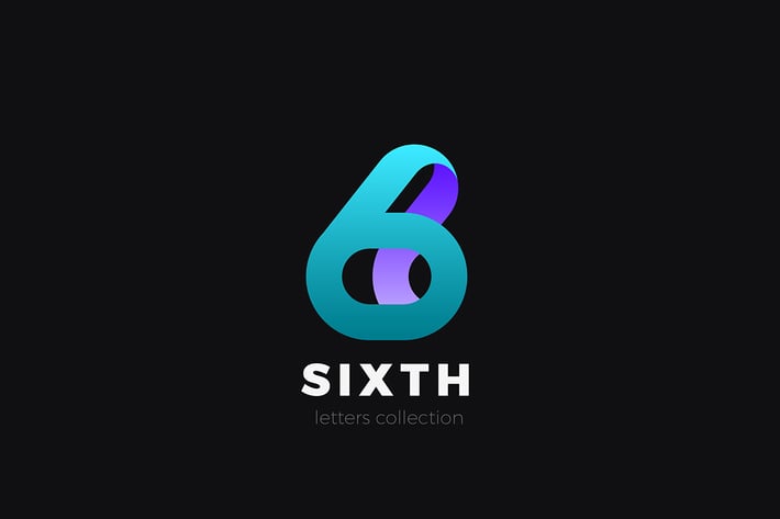 Number 6 Six design 3D Ribbon style