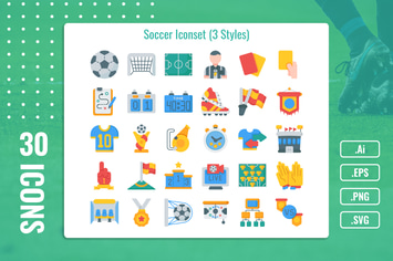 30 Solid Iconset Soccer With 3 Styles Variant