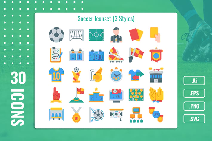30 Solid Iconset Soccer With 3 Styles Variant