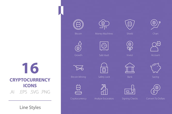 Cryptocurrency Icon Set Line Styles