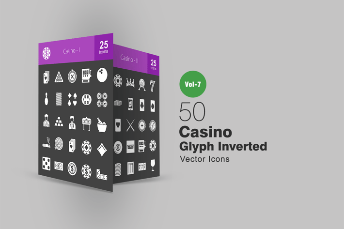 50 Casino Glyph Inverted Icons