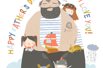 Big father sailing with children and animals 