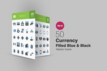 50 Currency Blue & Black Icons