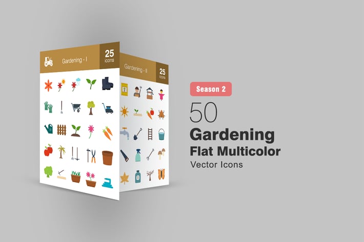 50 Gardening Flat Multicolor Icons Season II