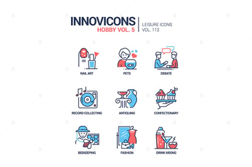 Hobby and activities - line design style icons set