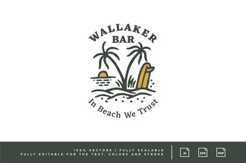 Beach Bar Logo - Vintage Illustration