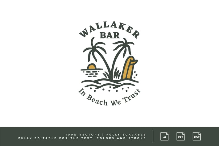 Beach Bar Logo - Vintage Illustration