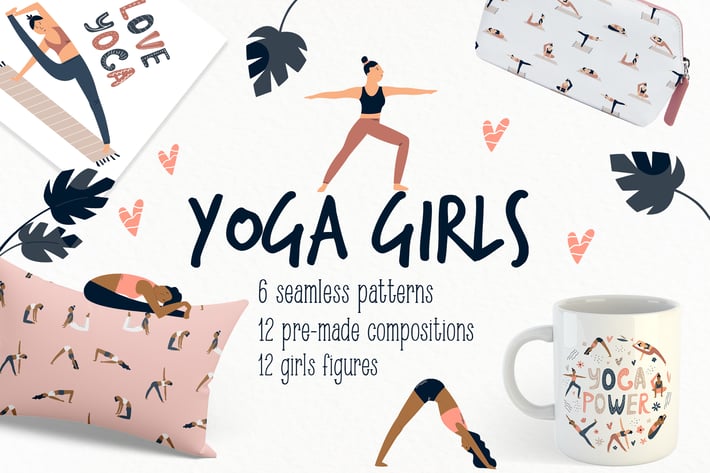 Yoga Girls in Asanas. 
