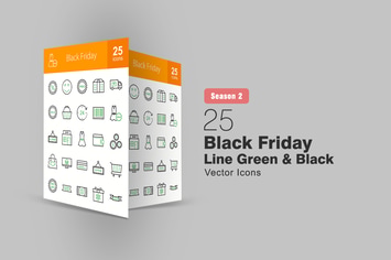 25 Black Friday Line Green & Black Icons