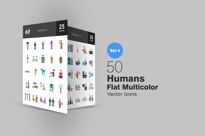 50 Humans Flat Multicolor Icons