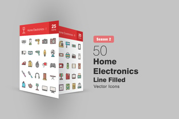 50 Home Electronics Filled Line Icons Season II
