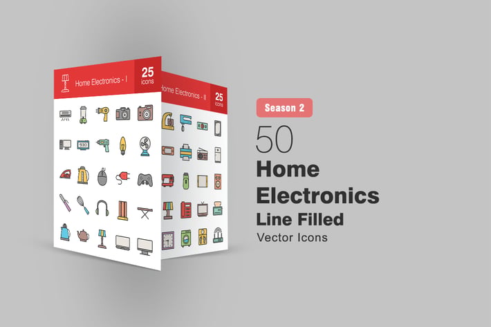 50 Home Electronics Filled Line Icons Season II