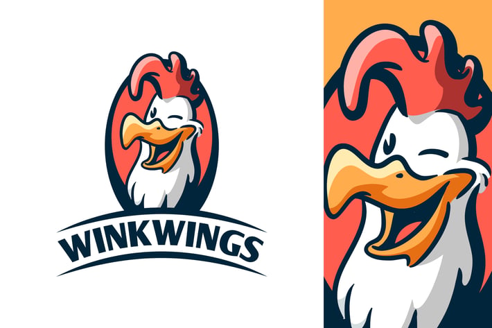 Cartoon Retro Winking Chicken Mascot Logo