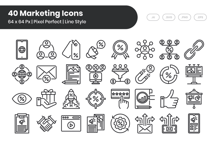 40 Marketing Icons Set - Line