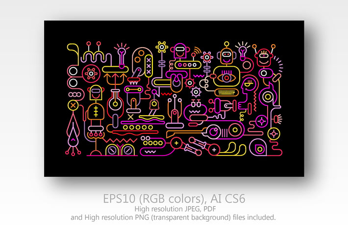 Robot Workshop neon colors vector illustrations