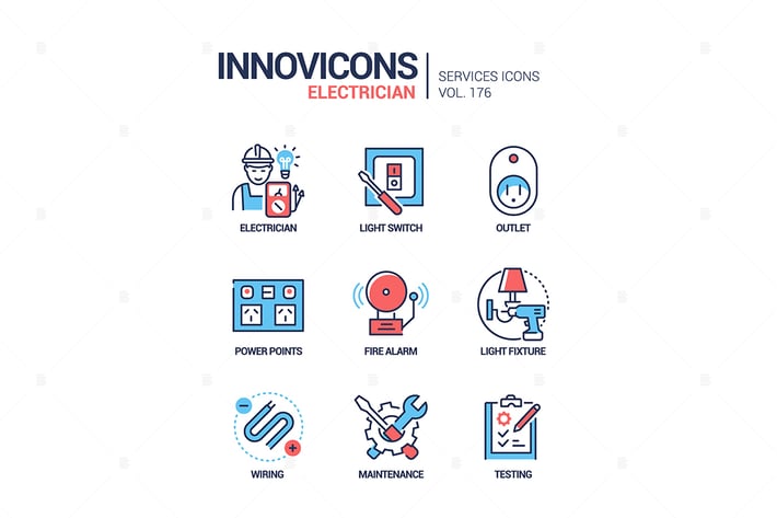 Electrician services - line design style icons set